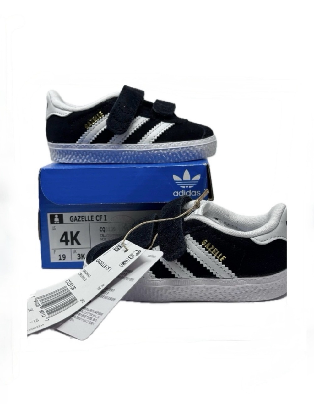 Adidas Gazelle CF I Baby Size 4K Black/White Sneakers  Velcro  •New With Tags•